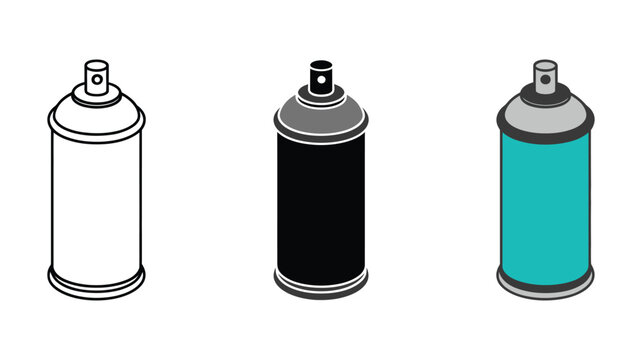 Spray paint can icons, outline and solid color styles, aerosol paint container, graffiti supplies, painting tools, vector symbols, isolated