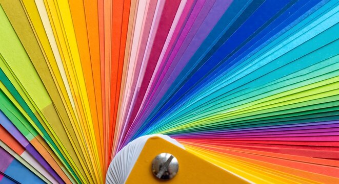 Colorful color palette swatches fan, rainbow paper shades sample guide for design and art work