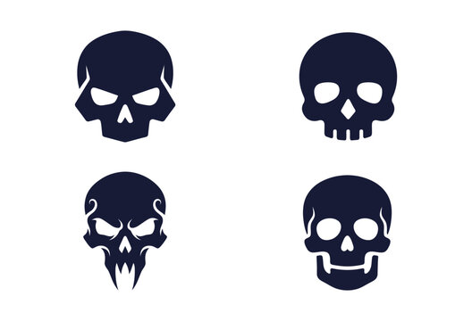Skull Icons: A collection of four dark blue skull graphic icons, each with a unique design and menacing expression, representing death and danger.