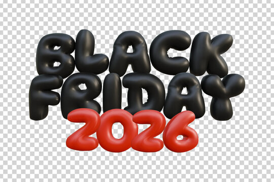 Vector Black Friday 2026 black balloon text logo isolated on transparent background.