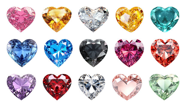 PNG Colorful heart-shaped gemstones collection on transparent background