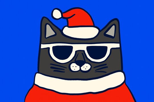 Cool cat avatar wearing Santa hat and sunglasses