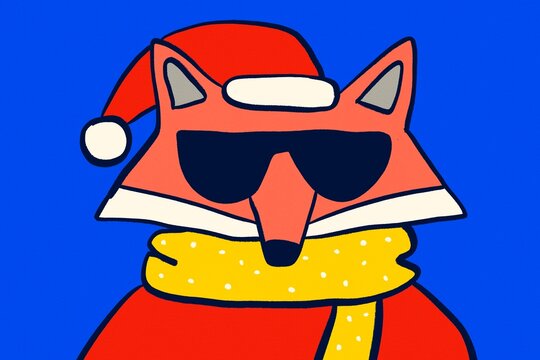 Cool fox avatar in Santa hat and winter scarf