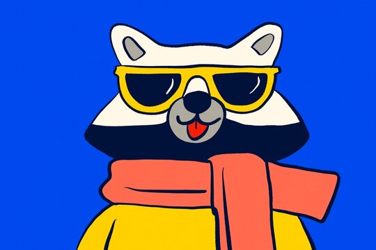 Cool Christmas raccoon avatar with sunglasses and scarf