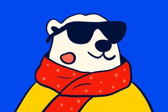 Polar bear avatar with sunglasses and festive scarf