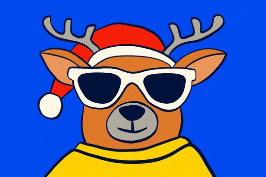 Cool reindeer avatar with Santa hat and sunglasses