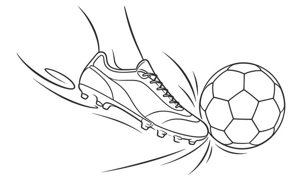 Soccer Cleat Kicking Football Ball Vector Illustration Sports Action Line Art.