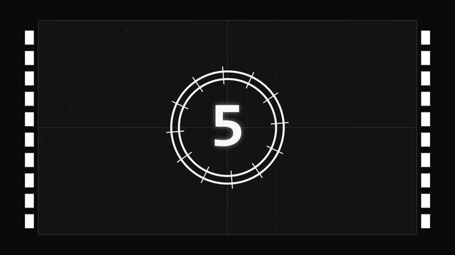 Classic black film countdown with white circular number frame