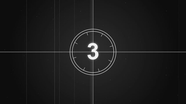 Minimal monochrome film countdown with circular timer graphics