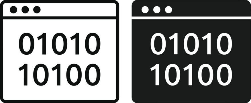 Binary code digital website browser window icon set representing computer programming software development data vector illustration