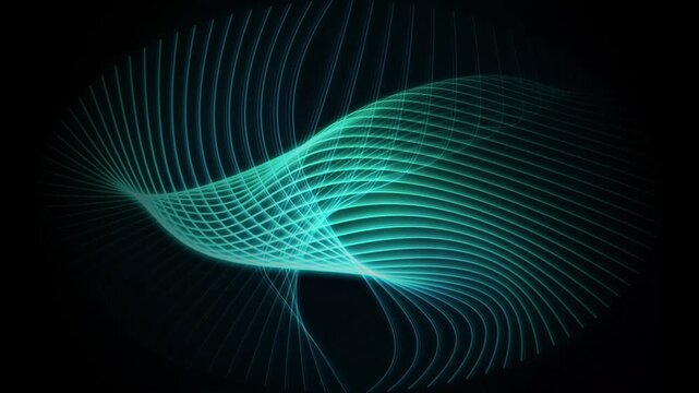 Cyan flowing wireframe wave mesh on black abstract background