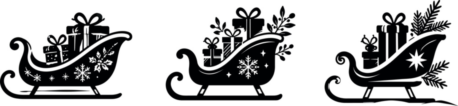 Christmas sleigh with presents performing holiday celebration in festive setting with copy space