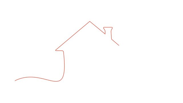 Continuous line art animation of modern house icon
