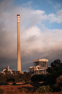 Oil refinery smokestack and industrial plant in Portugal
