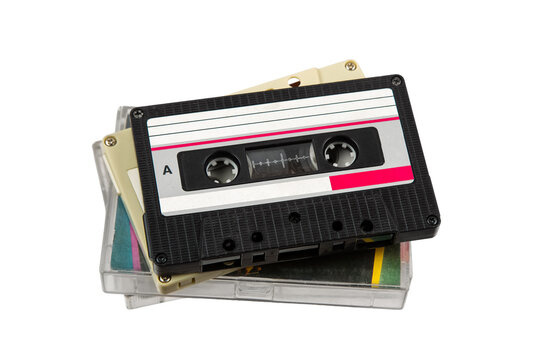 Vintage audio cassette tapes isolated view