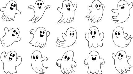 Fototapeta premium Set of cute handdrawn ghosts for halloween celebration isolated on white background