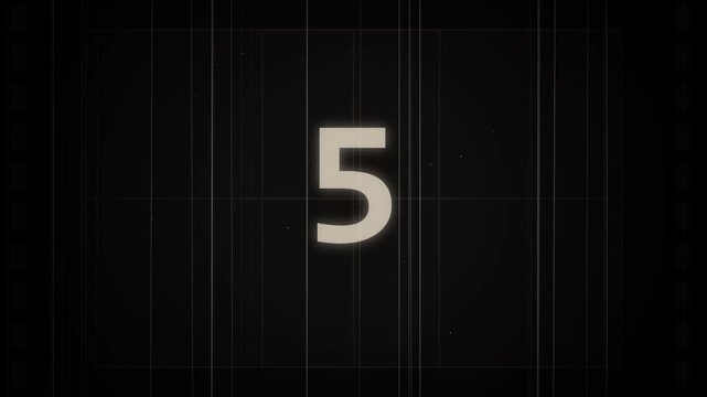 Vintage film countdown numbers with vertical scratches and dark frame