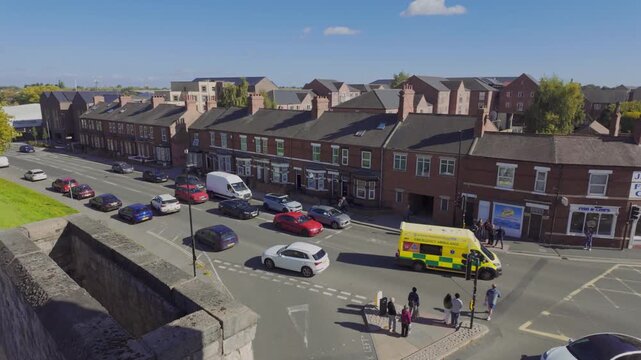 Long Shot. UK NHS ambulance responding to an emergency. UK 
