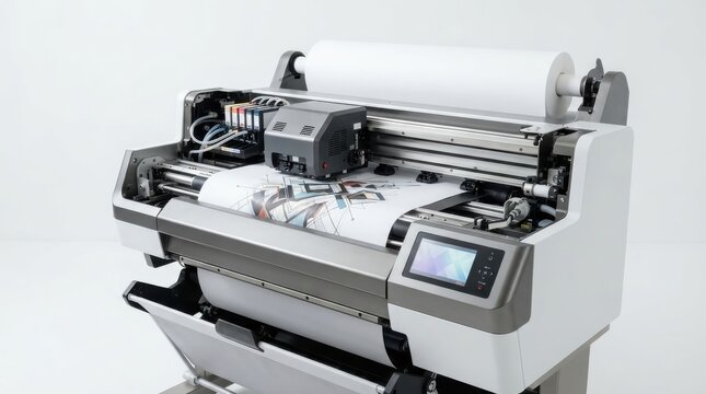 Large format printer printing technical drawing on paper roll
