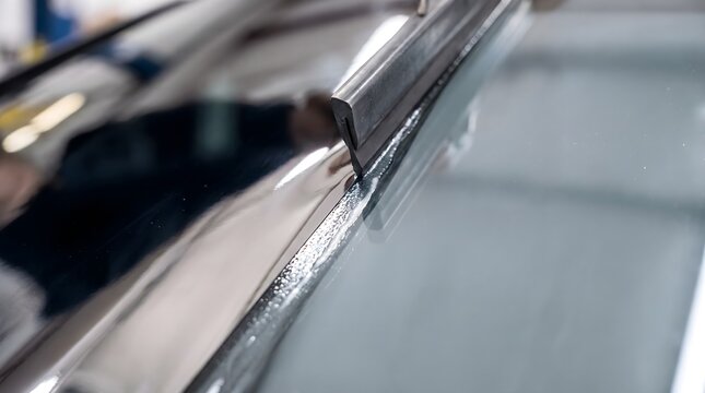 Professional Window Tinting Application with Rubber Squeegee Tool Close Up