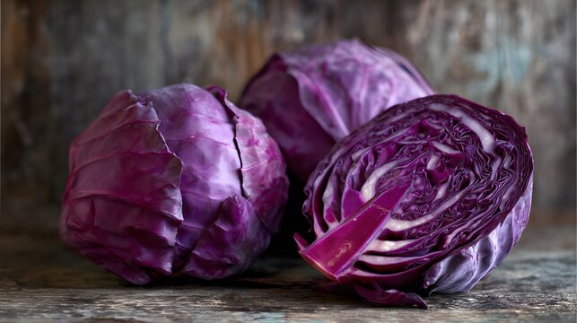 Sliced red cabbage forming a pile, highlighting its vibrant purple color and fresh texture