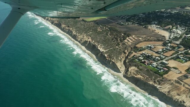 Flight over Israel coastline in a small plane