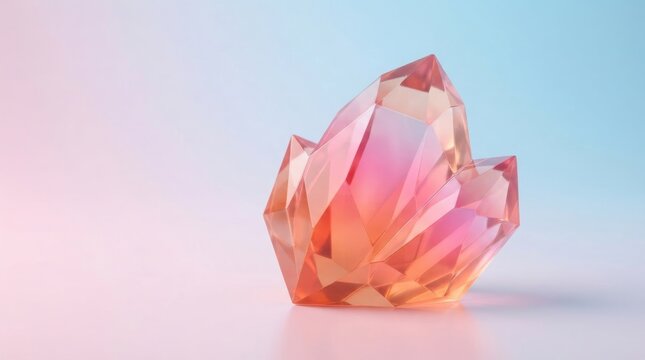 Faceted pink and blue crystal cluster on a soft gradient background