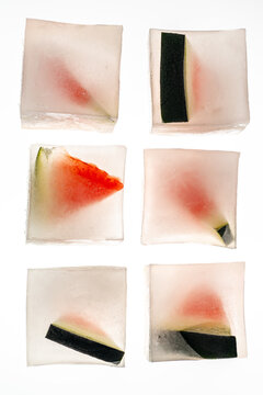 Frozen watermelon garnish cubes for refreshing cocktail mixology