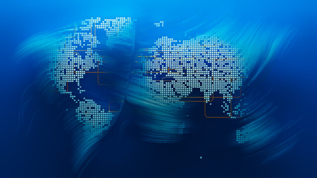 Global Digital Payment Network on World Map Background