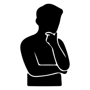Thinking man silhouette black icon representing deep reflection and contemplation.