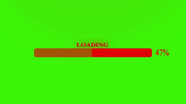 Animated loading progress bar with percentage counter on green screen background for video editing keying