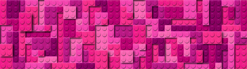 Realistic pink plastic constructor background with shadows. Play and build concept. Love colors style. Vector illustration © boxerx