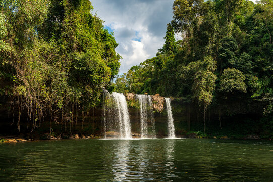 Waterfall in lush forest near Wat Phu, Champasak, Laos