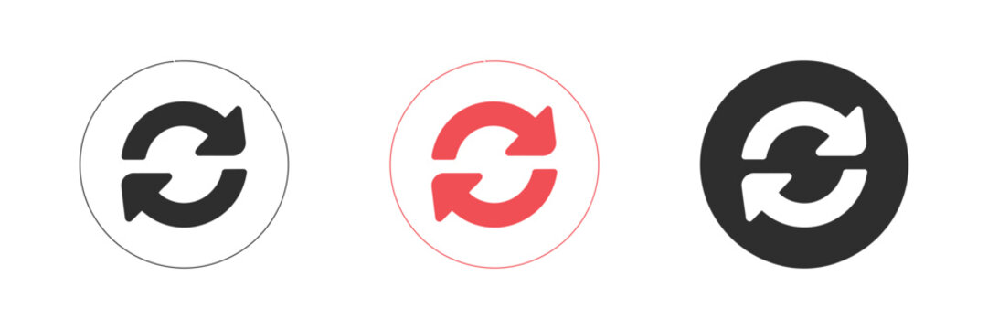 Refresh restart reboot icons for updating pages, resetting systems, repeating actions, reloading content, recovering devices, and digital interfaces.
