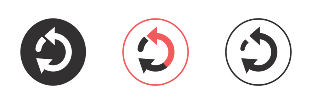 Refresh restart reboot icons for reloading pages, resetting devices, updating systems, repeating actions, restoring functions, and digital interface controls.