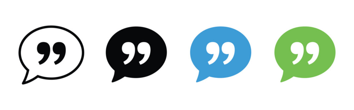 Quotation marks and speech bubble icon set, testimonial symbols, customer feedback, chat messages, online discussion, communication, review, dialogue, vector graphic