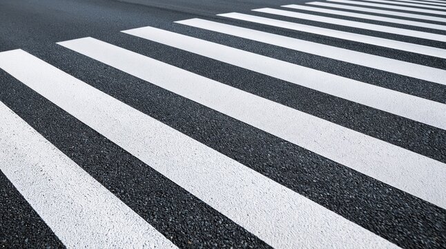 White zebra crossing stripes on gray asphalt street surface