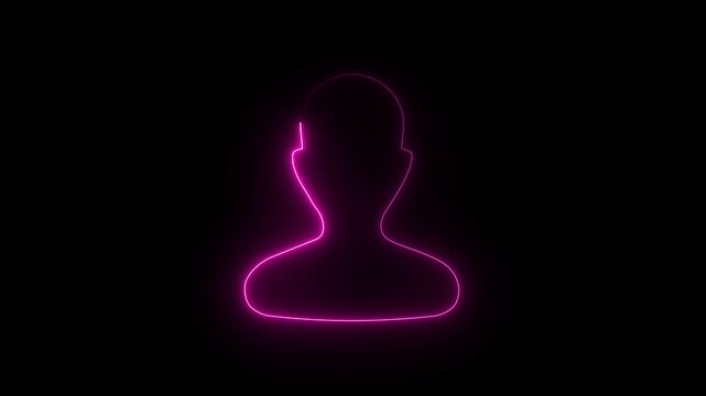 Pink neon user profile icon on dark background, glowing person avatar symbol.