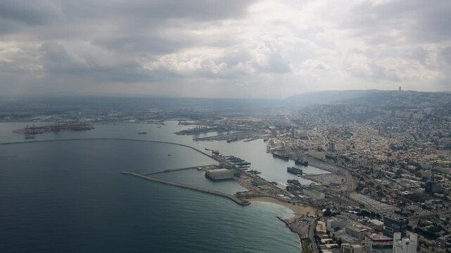 Flight over Israel coastline in a small plane