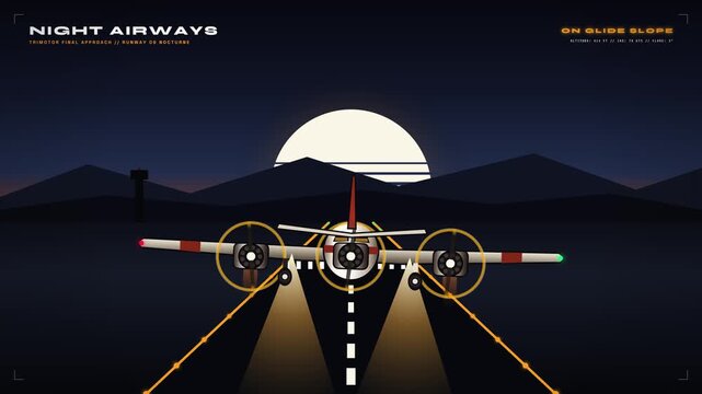 Minimalist Night Aircraft Landing Approach Animation