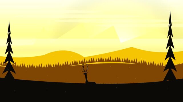 Sunset Mountain & Majestic Deer 1080p Seamless Nature Landscape Animation Loop