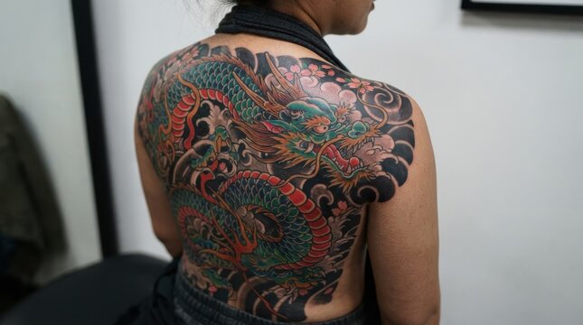 Full back Japanese style dragon tattoo on a person