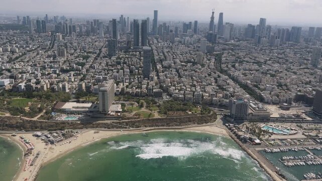 Flight over Israel coastline in a small plane