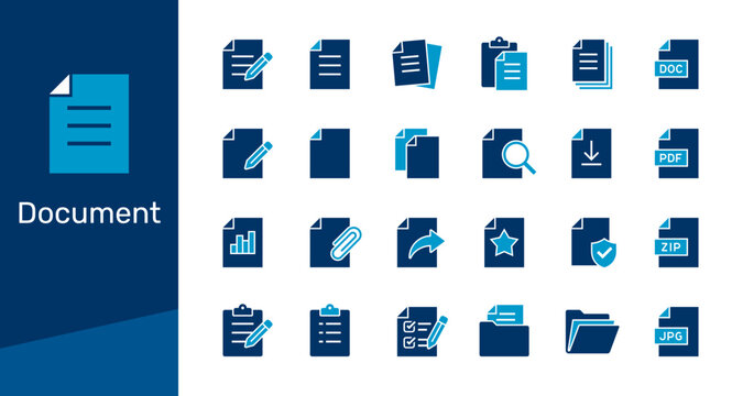 Document solid icon collection for file management, office paper, and file format concept