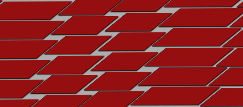 Abstract Geometric Pattern of Overlapping Red Parallelograms on Gray Background