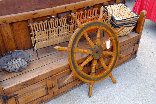 Antique wooden ship's steering wheel
