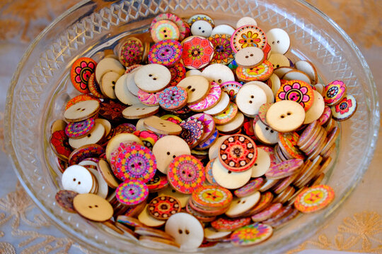 Collection of old colorful buttons
