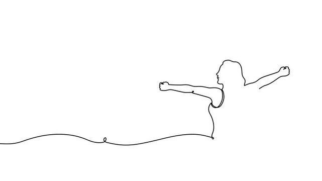 Line woman art continuous drawing breath girl free freedom illustration. Line art up silhouette woman concept beautiful person one vector book stretch white creative arm youth sleep wake relaxation.