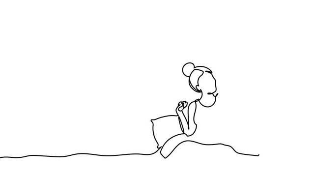Line woman art continuous drawing breath girl free freedom illustration. Art woman up silhouette line exercise outline book wake room sleep pillow vector healthy raised beautiful graphic early one.
