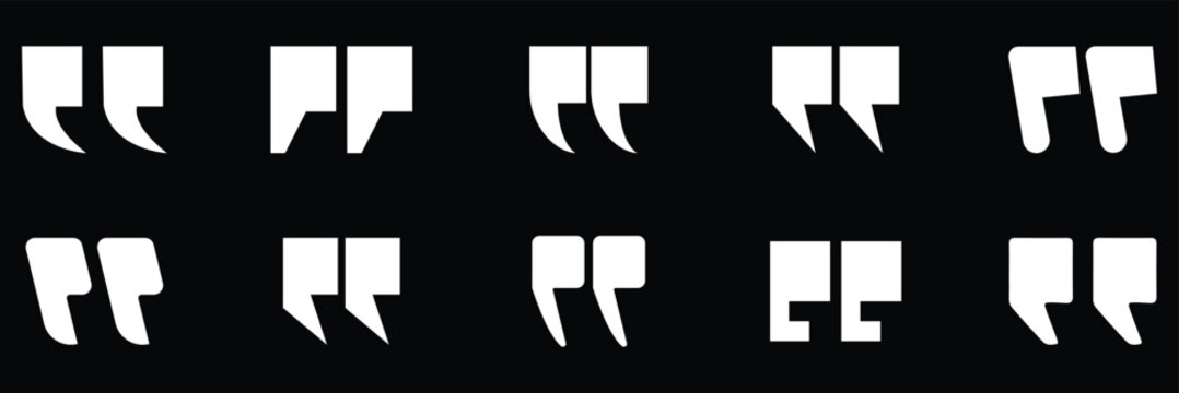 Quotation mark icons in different styles for text. Speech bubbles commas punctuation accents and typographical brackets for blockquotes and citations. eps 10